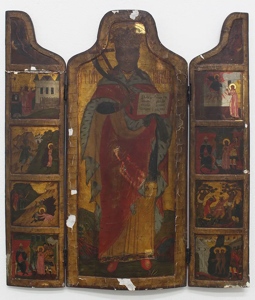 Restaurierung einer Ikone - Vorzustand Brandschaden